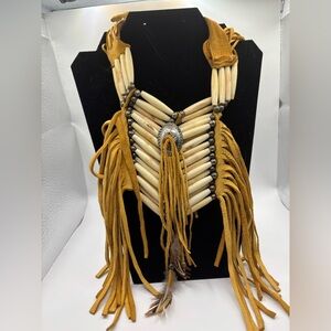Authentic Native American Bone and suede  Breastplate choker for teen or adult.
